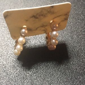 Gold Pearl Small Hoop Earrings